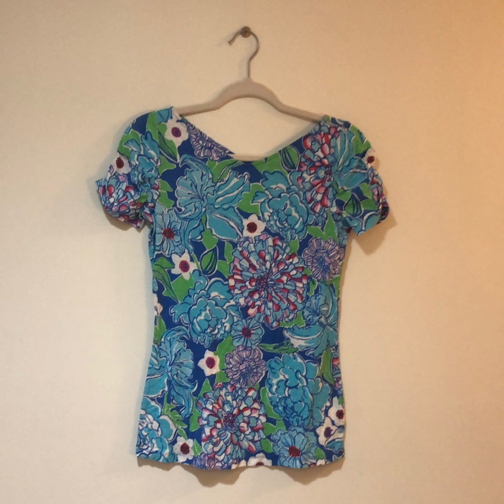 Lilly Pulitzer Blue Fitted Short Sleeve Blouse